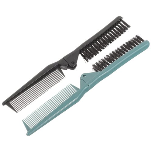 2pcs Double Teeth Folding Comb and Massage Brush - Collapsible Pocket Brush for Women, Kids, and Travel