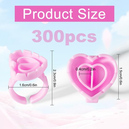 NXJ INFILILA Glue Rings, 300PCS Lash Glue Holder Rings for Eyelash Extension Supplies, Disposable Glue Rings for Eyelash Extensions, Heart Shaped Lash Glue Rings for Lash Supplies