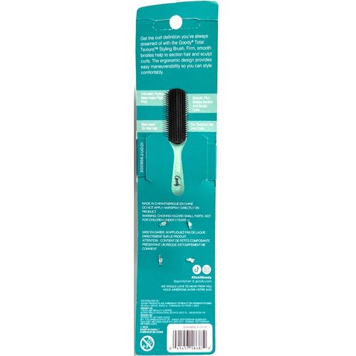 Goody Total Texture Detangler Brush, Hair Brush with Firm Bristles, Smoothens Frizz, Ergonomic Design, Use as a Detangling Brush or Styling Brush for Textured Hair, Vibrant Turquoise