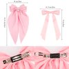 Atoden Pink Hair Bows 4Pcs Silky Satin Hair Ribbons Cute Coquette Bows Oversized Long Tail Bow Hair Barrettes Metal Clips Big Bowknot Hair Accessories for Women Teen Girl Gifts Trendy Stuff