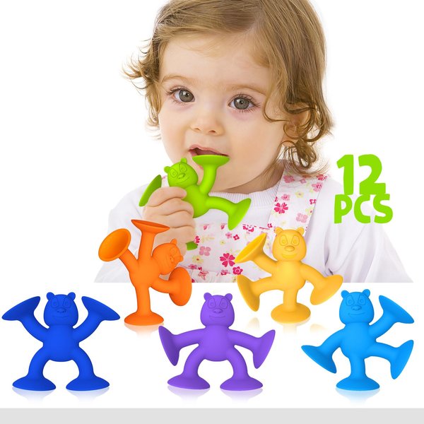 Baby Bath Toys Suction Cup Toys for Kids No Hole Bath Toys for Kids Ages 1-3 Toddler Bath Toys Connect Build CreateTravel Toys Suction Toys Bathtub Toys ( 12 Pcs )