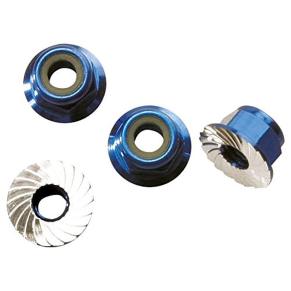 Traxxas 1747R Blue-Anodized Aluminum 4mm Flanged, Serrated Lock Nuts (Set of 4)