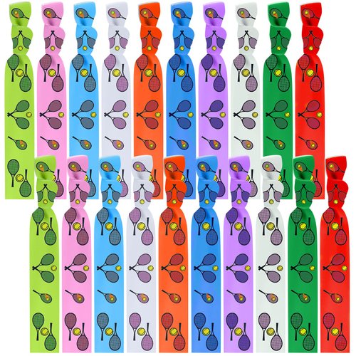 MTLEE Tennis Party Favors: 20 Pieces Ribbon Hair Accessories, No Crease Knotted Colorful Elastics for Women, Girls, Players - Sport Party Gifts
