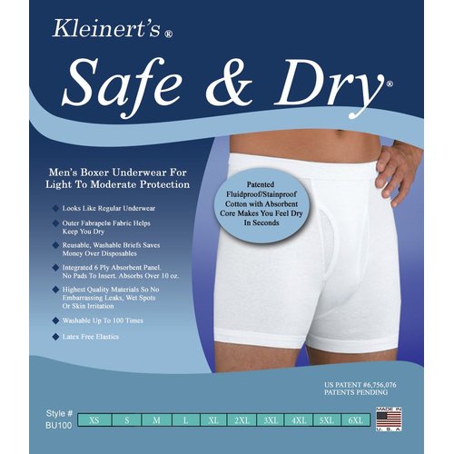 Incontinence Boxer Briefs with 6 Ply Absorbent Waterproof Panel (Small, White) - Kleinert's