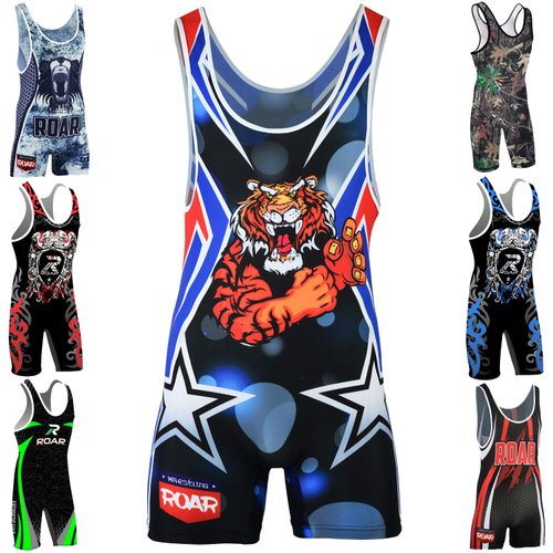 ROAR American Tiger Wrestling Singlet Stretch BodySuit Sports Wear (Amarican Tiger, Medium)