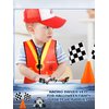 24 Pcs Kids Race Car Driver Costume Set Include Racer Vest Car Cap Pull Back Cars Toy Model Set Traffic Cones and Racing Checkered Flag for Boys Girls Race Car Theme Birthday Party Supplies