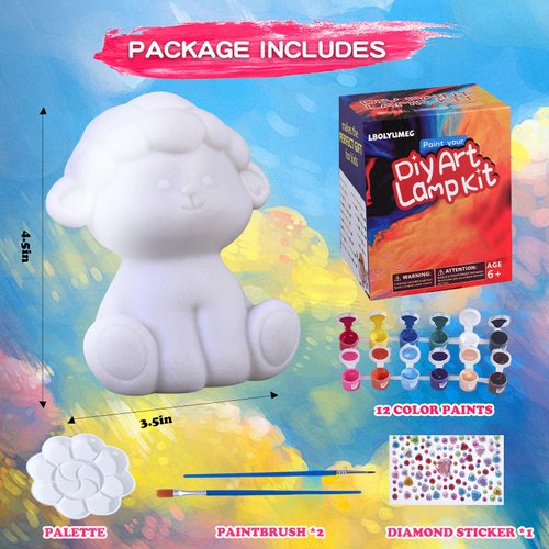 LBOLYUMEG Paint Your Own Sheep Lamp Kit,Art Supplies Arts and Crafts for Kids Ages 8-12,Crafts for Girls 8-12,Night Light Kids Crafts Ages 4-8,Birthday Easter Gift for Girls Boys Age 3 4 5 6 7 8+