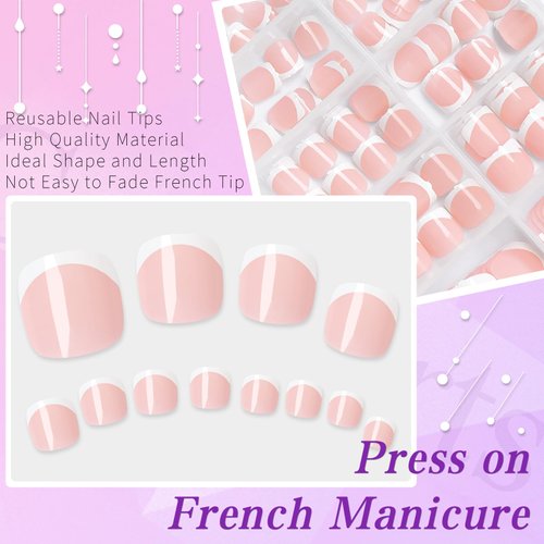Lifextol 240pc Press on Toenails for Women Toe Press on Nails French Tip Toe Nail Press ons with Adhesive Tabs, Glue on Fake Toe Nail Tips False Acrylic Toenails Press ons Artifitial Fake Toenails-B