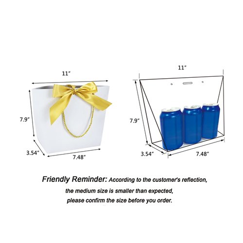 HUAPRINT Gift Bags with Handles,Party Favor Bags with Bow Ribbon,12Pcs White Paper Bags for Birthday Wedding Bridesmaid Present Celebration Holiday