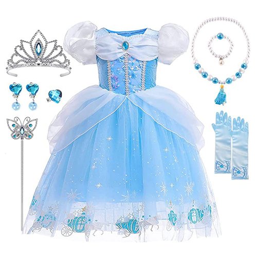 TOLOYE Princess Costumes for Girls, Cinderella Dress Up Clothes with Accessories for Birthday Party Halloween Cosplay