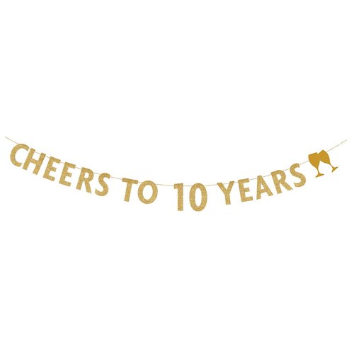 MAGJUCHE Gold glitter Cheers to 10 years banner,10th birthday party decorations
