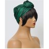 OYSRONG Short Black Color Straight Headband Afro Wig With Green Headband Attached Wigs With Turban Head-wrap Wig