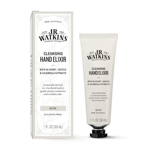 J.R. Watkins Oud Hand Elixir, No Rinse Waterless Cleansing Hand Wash, Convenient 1 oz