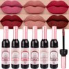 evpct Wine Lip Tint Stain 6 colors Set Long Lasting Waterproof, Mauve Light rosey nude Ruby red Dark red Light pink beige Red brown 6 Wine Bottles Shades Colored Lip Tint Stain Liquid Lipstick Set 04