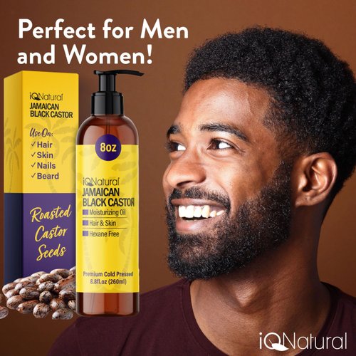 IQ Natural Jamaican Black Castor Oil for Hair Growth and Skin Conditioning, 100% Pure Cold Pressed, Scalp, Nail and Hair Oil - (Unscented) (8oz)