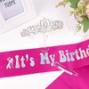 YARIEW It's My Birthday Era Sash and Birthday Crown for Women Era Tour Birthday Party Sash Birthday Tiara for Women Birthday Party Decorations Happy Birthday Accessories Pink