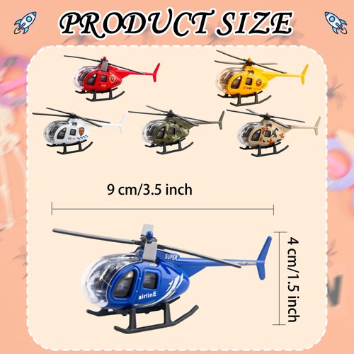 Rcanedny 8 Pack Airplane Toys Diecast Helicopters Mini Model Plane with Spinning Propellers for Kids Birthday Carnival Christmas Party Favors Easter Basket Stuffers, 6 Colors