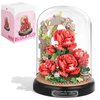 Plintone Blooming Red Roses Building Set for Adults, 574 PCS Botanical Collection with Dust Cover, Romantic Rose Bouquet Bonsai Blocks for Women and Girls