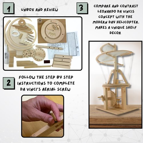 PATHFINDERS STEM kit Leonardo Davinci helicopter aviation model building kit educational toys for ages 8-13 engineering toy for kids da vinci inventions wooden building kits stem projects science kits