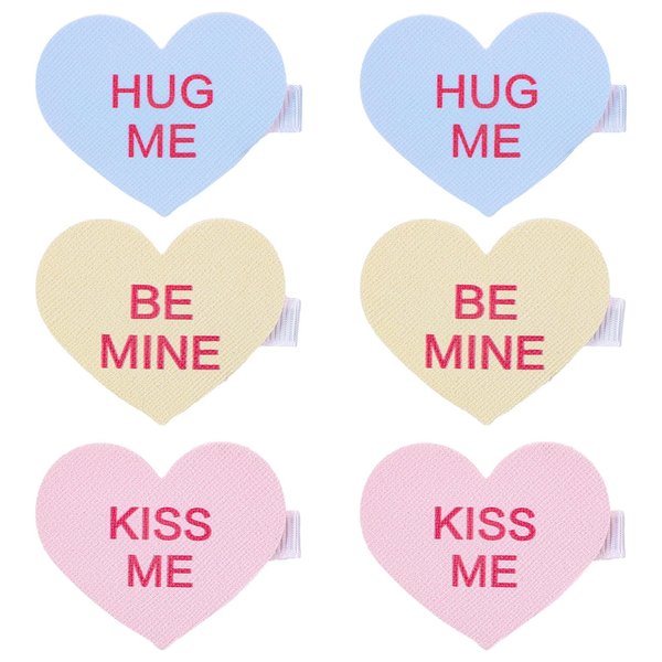 Whaline 6Pcs Valentine's Day Heart Hair Clips Sweet Conversation Heart Hair Barrettes Pink Blue Yellow Candy Heart Alligator Hairgrips Hair Accessories for Birthday Wedding Party