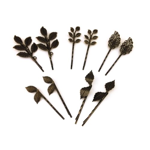 yueton 10pcs Vintage Bronze Mix Style Athena Olive Branch Leaf Hair Clip Leaves Barrettes Bobby Pin Bride Headwear Edge Clip Clamps