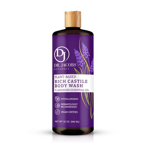 DR. JACOBS NATURALS Castile Lavender All-Natural Body Wash for Moisturizing Dry and Sensitive Skin Shampoo with Plant-Based Ingredients Gluten, Preservatives-Free Formula - 32 oz, Pack of 1