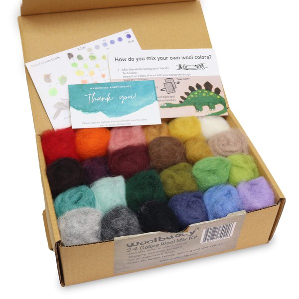 Woolbuddy Felting Wool, Needle Felting Wool, Eco Wool Kit, Felting Wool Pack, Clean, Carded Colored Roving Wool, for Needle Felting Kit Beginner, Wet Felting, Felting Supplies, with Guide Card