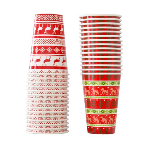 Gatherfun Christmas Party Supplies Sweater Reindeer Design Disposable 16OZ Paper Cups for Merry Christmas New Year Party Decorations, 2 Colors, 16OZ 30 Pack