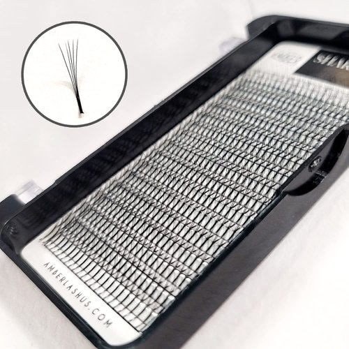 Sharp Lash 5D, Premade Volume Lashes with Long Stem for Eyelash Extensions, 400 Units of Narrow Fans with 0.07mm Thickness and Various Curls and Lengths by Amber Lash (B 17mm)