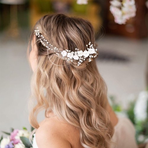 Wedding Flower Bridal Hair Comb Pearl Hair Pieces for Brides Rhinestone Bridal Hair Pins Rose Flower Girl Headpiece Wedding Flower Hair Accessories for Brides YISSION