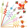Christmas Straws, Bulk Christmas Gifts, Christmas Party Favors, Goodie Bags, Christmas School Party Favors, 24 Christmas Straws & 2 Cleaning Brushes-Cartoon