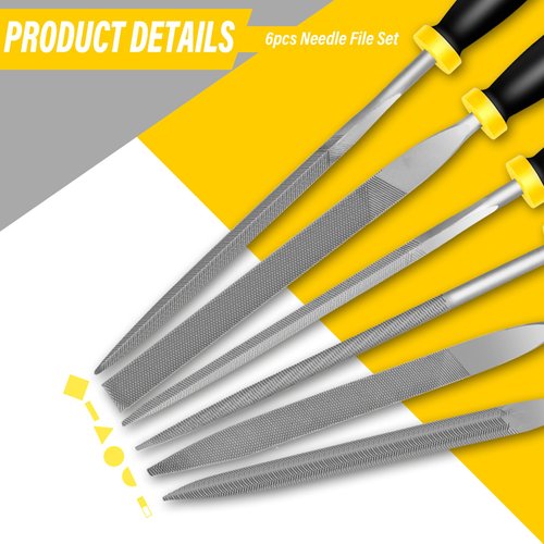 IEGREMAR 6pcs Metal Needle File Set, Mini Hand Metal Needle File Set, 3rd Generation Hardened Alloy Strength Steel Set, Includes Flat Warding, Round, Flat, Triangular, Square and Half - Round File