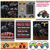 Monster Truck Party Favor 84 PCS Monster Truck Mini Pull Cars Treat Box Slap Bracelets Keychain Bubble Paper Straws Gift Rewards for Kids Birthday Supply