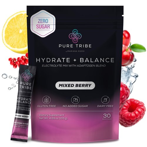PURE TRIBE Electrolytes Powder Packets - Sugar Free Hydration Powder Drink Mix Loaded with 6 B Vitamins & Minerals - Energy Drink Powder for Muscle & Mood Support - Mixed Berry Flavor - 30 Servings
