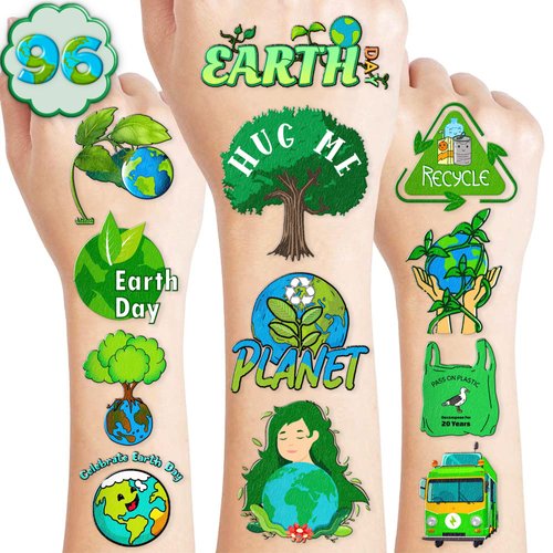 101 PCS Save The Earth Day Environment Zero Waste Fresh Temporary Tattoos Party Decorations Supplies Favors Globe Decor Eco Nature Word Stickers for Girls Boys Gift School Prizes Rewards