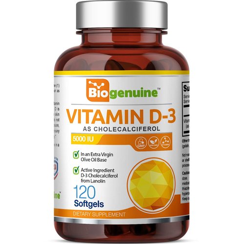 Vitamin D-3 5000 IU 120 Softgels - High-Potency in Extra Virgin Olive Oil Non-GMO Soy-Free - Supports Strong Bones Immune Health