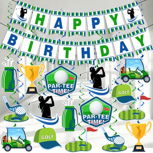 Golf Party Decorations, Golf Themed Party Decorations Include Happy Birthday Banner and Golf Hanging Swirls, Golf Birthday Party Supplies