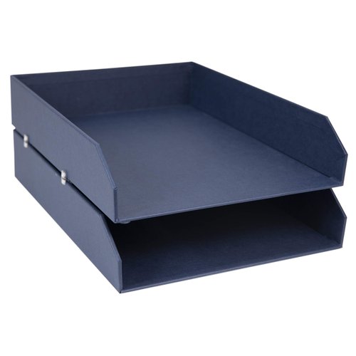 Bigso Hakan Letter Trays | Stackable Paper Tray Organizer for A4 or Letter Size Documents | Stackable Letter Tray with Stable Rubber Feet for Desks | 9.1” x 12.2” x 2.4” | Pack of 2 | Blue