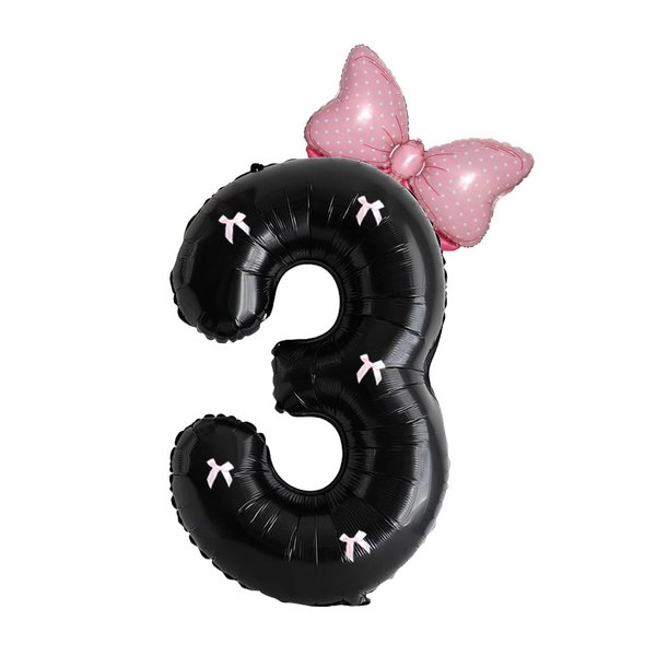 PLAP Birthday Number Balloon Bow Black Party Supplies 32 "Birthday Number Decoration (Black pink number 3)
