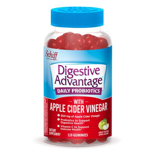 Digestive Advantage Apple Cider Vinegar Gummies + Probiotics for Digestive Health, ACV + Probiotic Gummies for Women & Men, (120ct Bottle), 1 Billion CFUs, Apple Flavor
