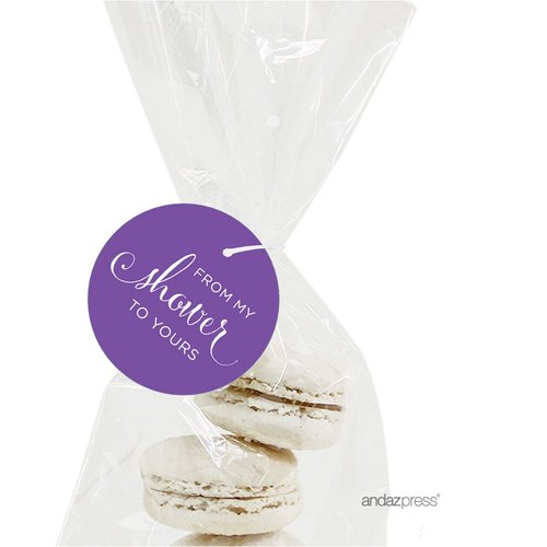 Andaz Press Baby and Bridal Wedding Shower Round Circle Party Favor Gift Tags, from My Shower to Yours, Royal Purple, 24-Pack