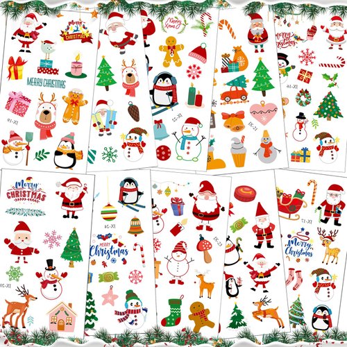 Maimegatt Christmas Temporary Tattoos Stickers for Kids Boys Girls -127Pcs Favors Stocking Stuffers Party Gift(Christmas Tattoos-10 Sheets)