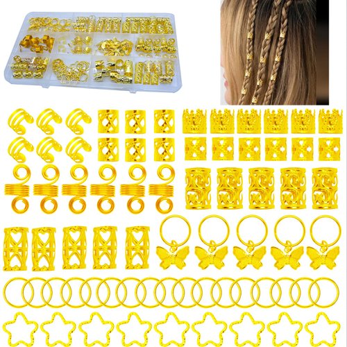 JUCCPUL 200 Pcs Hair Jewelry for Braids Accessories Loc Jewelry for Hair Dreadlock,Gold Hair Clips for Women, Hair Accessories for Braids Jewelry Decorations