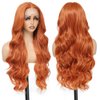 X-TRESS Ginger Orange Lace Front Wigs Synthetic for Women,28Inch Wear and Go Body Wave 13x4x1 Wig, Bright Orange Wig Pre Plucked Baby Hairline Glueless Wigs for Daily Party Use(Ginger)