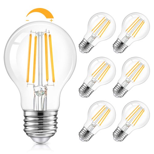 TOBUSA LED A19 Dimmable Light Bulbs 100W Equivalent, Vintage E26 Edison Bulbs 8W 1200LM, 2700K Soft Warm White, Clear Antique LED Filament Bulb for Home, Bathroom, Indoor&Outdoor, 6-Pack