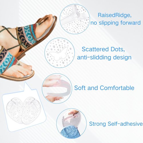 Gel Metatarsal Pads for Thong Sandals Flip-Flops, 2Pairs Forefoot Cushion Inserts, Ball of Foot Grip Pads for Metatarsal Support and Pain Relief, Anti-Slip