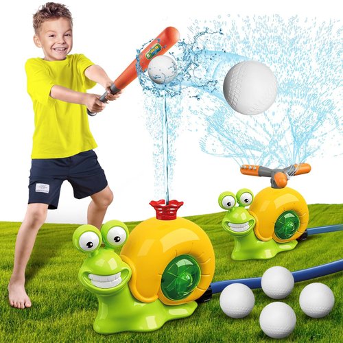 Outdoor Kids Lawn Garden Water Ball Sprinkler Baseball Toy, Snail 2 in 1 Outdoor Baseball Sprinkler with 3 Small Balls for Boys and Girls Over 3 Years Old, Summer Outdoor Water Ball Game. (Y8696-1)