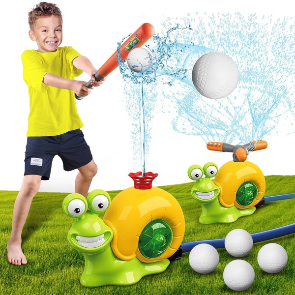 Outdoor Kids Lawn Garden Water Ball Sprinkler Baseball Toy, Snail 2 in 1 Outdoor Baseball Sprinkler with 3 Small Balls for Boys and Girls Over 3 Years Old, Summer Outdoor Water Ball Game. (Y8696-1)