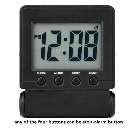 FAMICOZY Compact Digital Travel Alarm Clock with High/Low Volume Options,Simple to Set,Easy to Read,Bold Digits,Snooze Backlight,Quality Construction,2 AAA Battery Operated,Black