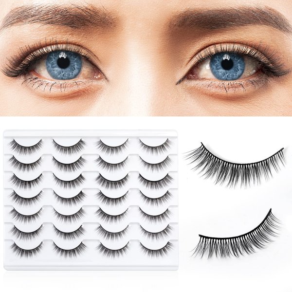SONAFEEL Short Eye Lashes for Glasses wears 12mm 14Pairs a Little Cat Eye Effect False Eyelashes Natural Look Handmade Reusable 3d Mink Lashes Pack